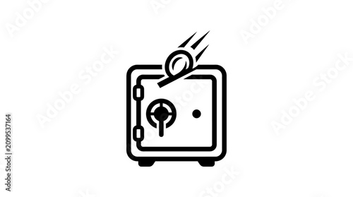 Secure money deposit into safe icon