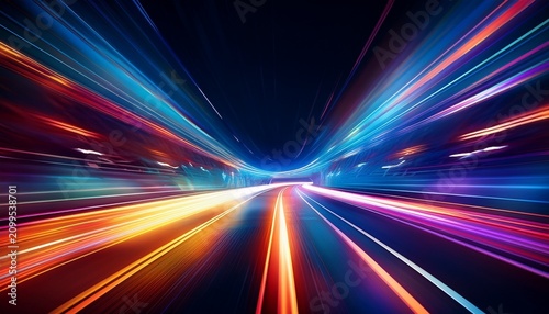 abstract nighttime tunnel driving perspective with motion blur