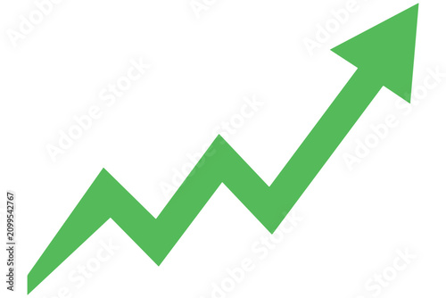 Bild auf Leinwand Green rising arrow pointing upwards showing business growth concept isolated on