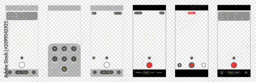 Mobile phone camera rec overlay mockup pack isolated. Recorder cam display. Video or photo recording screen. Viewfinder Layout template. Vector png