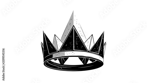 Fotografie A stylized, black and white illustration of a sharp, spiky crown with a prominent central peak, set against a plain white background