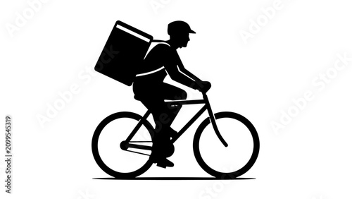 Konstfotografi Silhouette of a delivery person riding a bicycle with a large insulated bag on their back