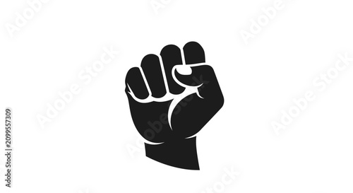 Cuadro en lienzo Solid black clenched fist power icon.