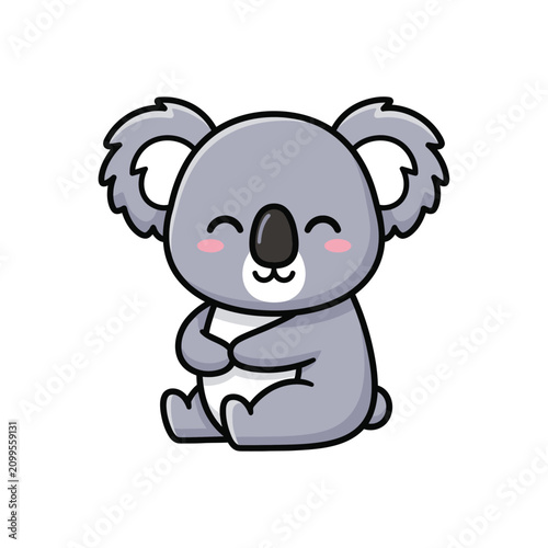 Cute little koala bear sitting and smiling in flat design style
