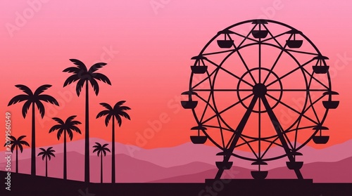 Ferris Wheel Silhouette at Tropical Sunset