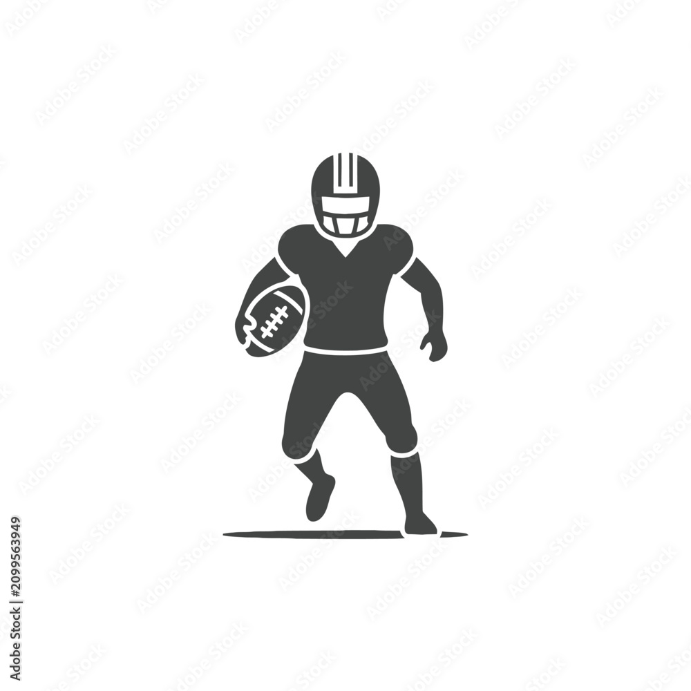Fototapeta premium American football player silhouette running with ball, simple icon for sports and competition