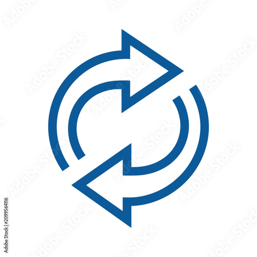 Cuadro en lienzo Blue circular arrows icon representing refresh, repeat or sync process, isolated