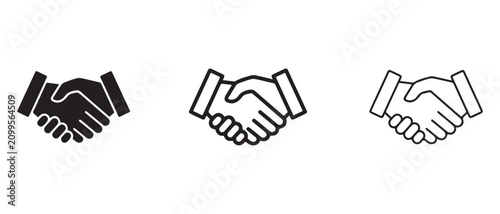 Handshake icons in different line styles and colors for business agreement and partnership concepts  symbolizing trust and cooperation
