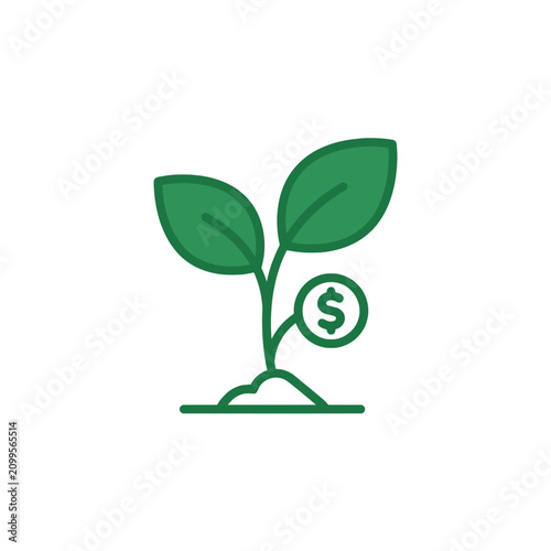 Tableau sur toile Green seedling with dollar sign coin sprouts from fertile soil, representing fin