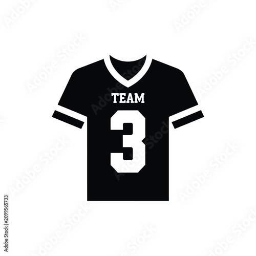 Isolated black American football jersey with number 3 and 'TEAM' text, sports apparel icon