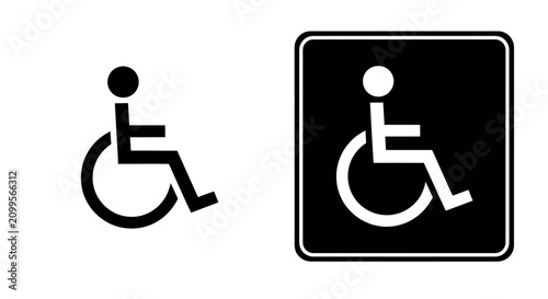 Accessible wheelchair icon signs in black and white on square panels for accessibility awareness.
