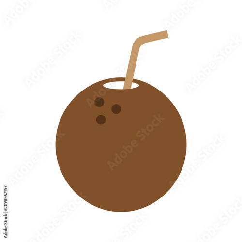 Canvastavla Isolated whole coconut with a straw, tropical drink concept, healthy refreshment