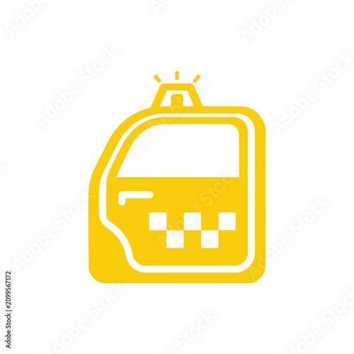 Quadro su tela Isolated yellow taxi cab door icon with checkered pattern, simple vector illustr
