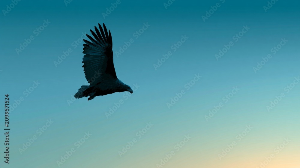Obraz premium Flying eagle with expansive copy space, colorful surreal illustration with premium minimalist style, elegant wildlife and technology-inspired concept for luxury advertising and modern editorial design
