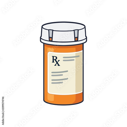 Orange prescription medicine pill bottle with white cap vector illustration