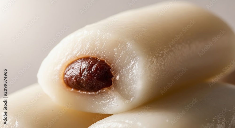 Fototapeta premium Close-up of a traditional soft chewy rice cake with red bean paste filling