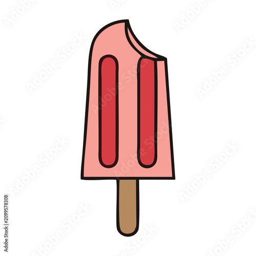 Bitten strawberry popsicle vector isolated on white background