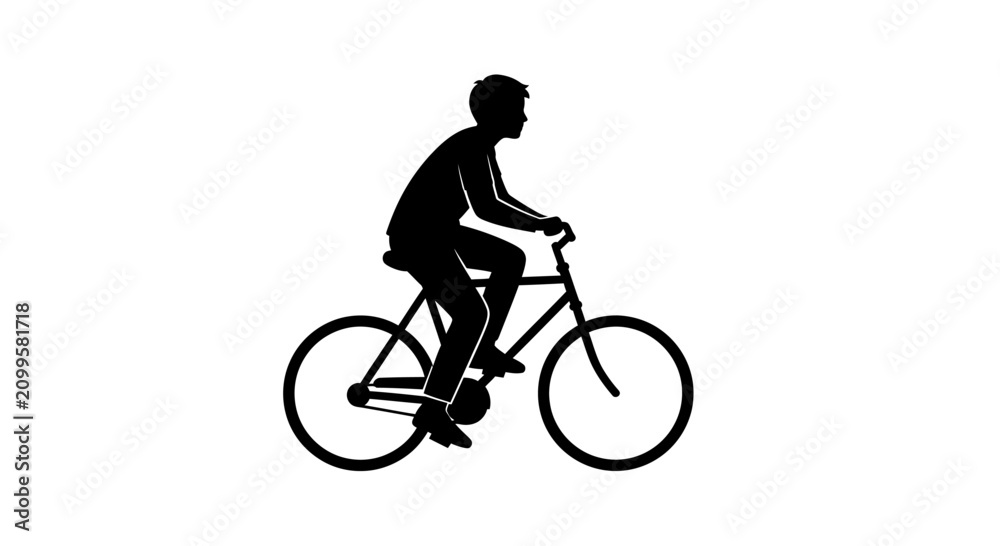 Obraz premium Silhouette of a person riding a bicycle isolated on white.