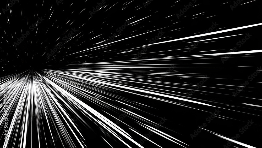 Obraz premium Black and white abstract with streaks of light creating a sense of rapid movement or travel through a dark tunnel