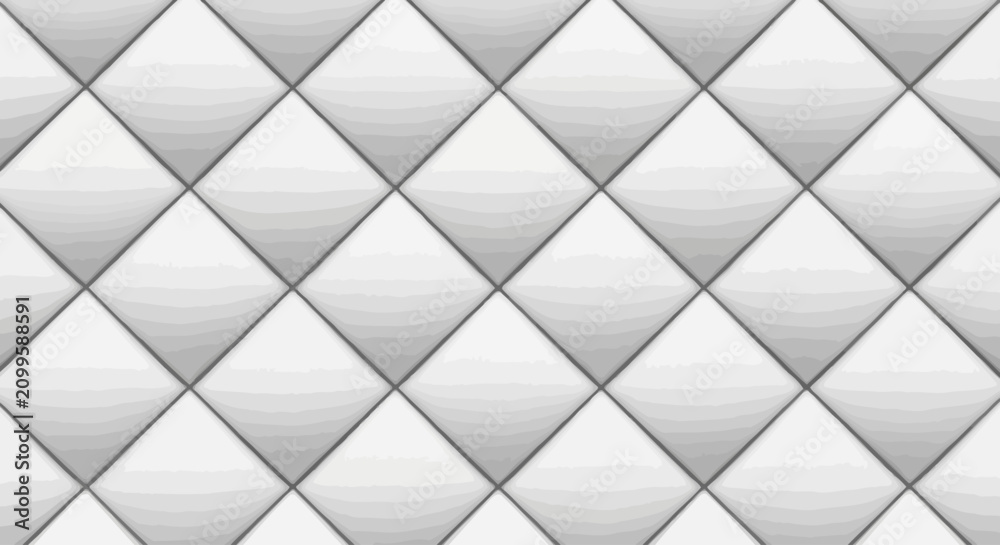 Obraz premium Seamless White Quilted Diamond Pattern Vector Background. Luxurious Geometric Texture with Soft Padded Effect for Elegant Design, Upholstery, and Modern Decor Themes