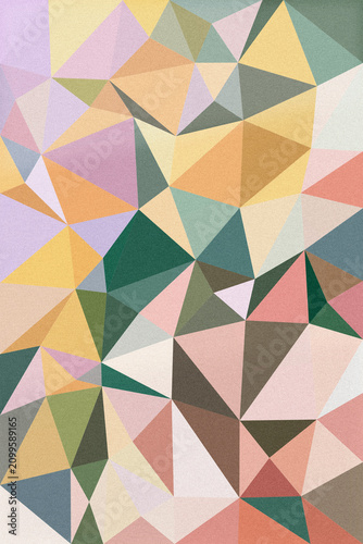 Soft pastel triangles and polygons interlock across the surface, creating a playful geometric mood for packaging, stationery, and brand visuals.