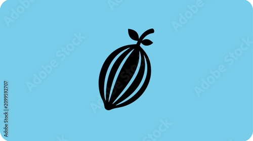 Canvas-taulu Cacao fruit icon appears in black silhouette against a solid light blue background for branding use
