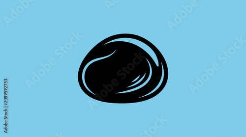 Canvastavla Black pebble shape appears as a solid silhouette against a plain light blue background for minimalist design projects