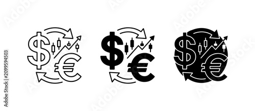 Konstfotografi Currency Exchange Icons: Dollar, Euro, Trading Charts, Arrows