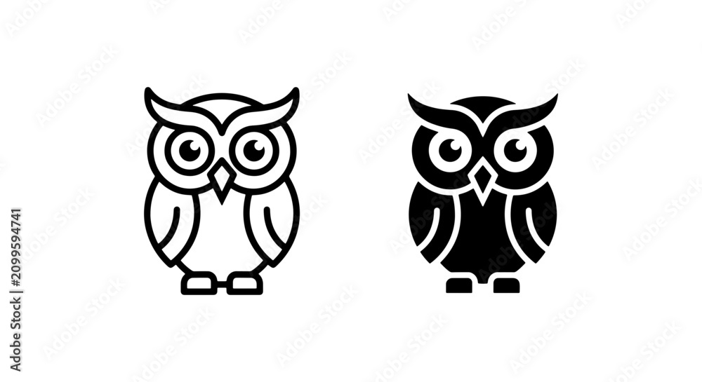 Fototapeta premium Minimalist Owl Icons, Vector Art, Simple Bird Graphics, Nature Symbols
