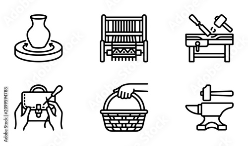 Foto Crafting Icons: Pottery, Weaving, Woodworking, Leatherwork, Basketry, Blacksmith