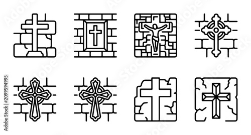 Christian Cross Icons, Religious Symbols, Faith Graphics, Stone Wall Art