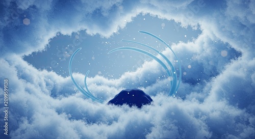 Mountain Peak Above Fluffy White Clouds.