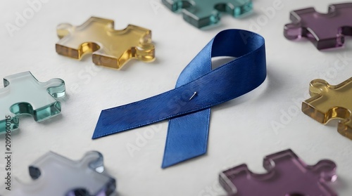Blue Autism Awareness Ribbon with Puzzle Pieces