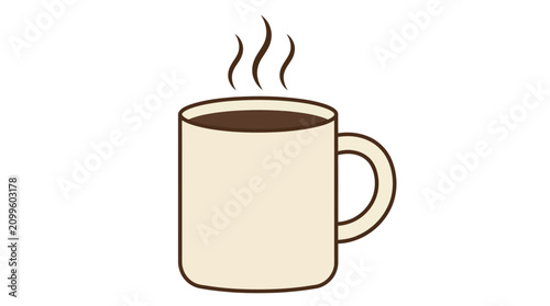 Quadro su tela Coffee mug filled with dark liquid emits rising steam lines in a minimalist vector illustration