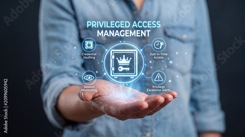 Businesswoman Holding Privileged Access Management Hologram