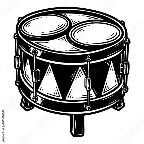 Foto Black and White Illustration of a Traditional Drum.
