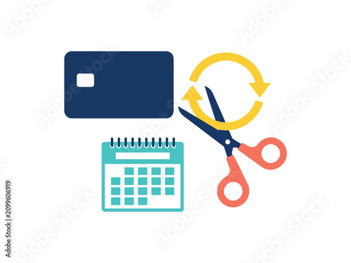 Financial Debt Management and Credit Card Cancellation Vector Concept with Scissors and Calendar for Budgeting
