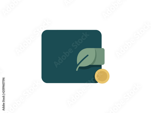 Eco Friendly Wallet with Leaf Symbol and Coin for Sustainable Banking and Green Economy Concept