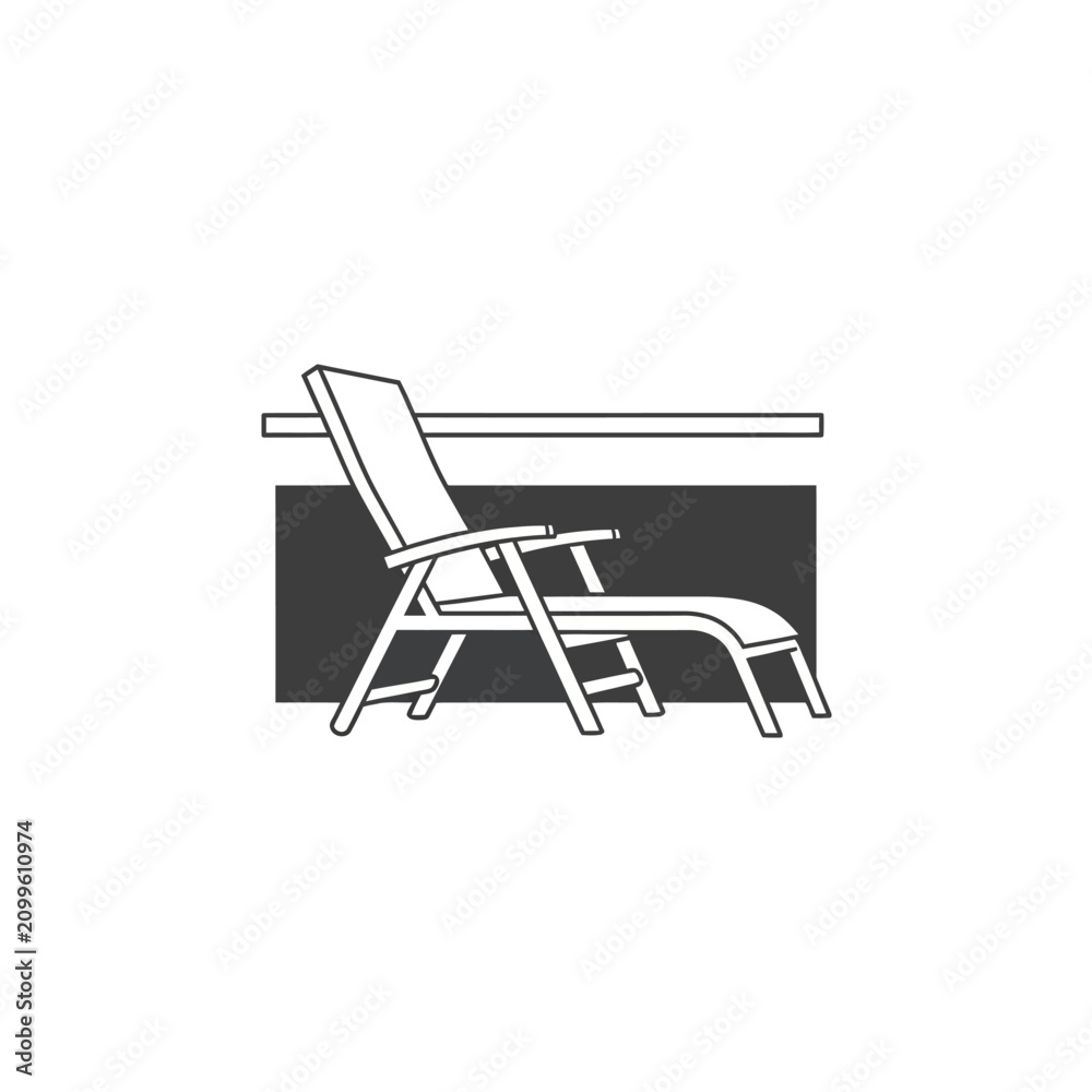 Fototapeta premium Minimalist vector illustration of a comfortable outdoor lounge chair, perfect for relaxation, sunbathing, and serene vacation leisure moments