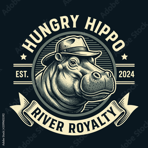 Bild auf Leinwand Hippo Wearing a Cap Portrait.