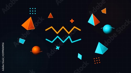 Abstract 3D Geometric Shapes Floating on Dark Background