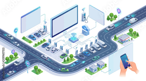 Smart City Transportation Network with Autonomous Vehicles and Digital Infrastructure.