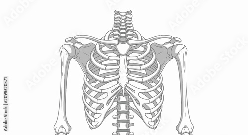 Foto Anatomical illustration of the human rib cage and upper torso skeleton