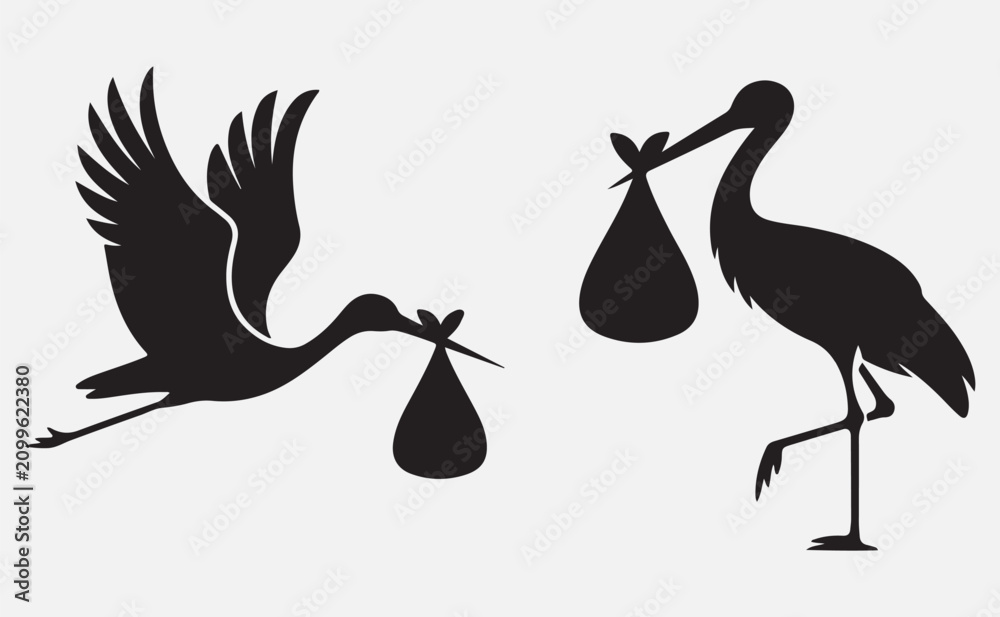 Obraz premium Storks carrying babies balance illustration