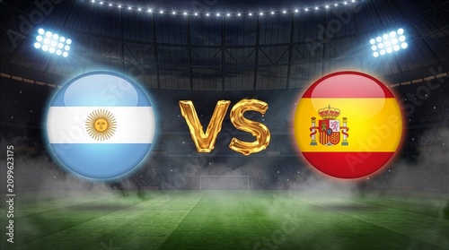 Argentina versus Spain soccer final concept with flag badges