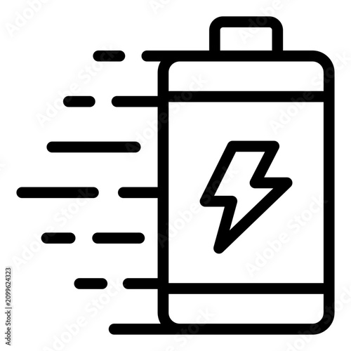 fast charging outline icon. battery with motion mark showing rapid charge speed. used to represent quick electric vehicle charging technology. electric vehicle and green energy