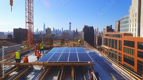 New York City building rooftop solar panel installation project