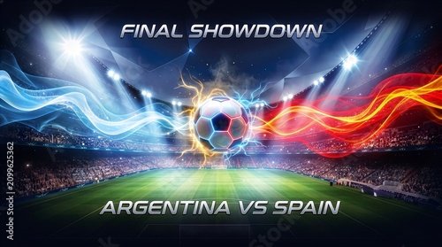 Argentina versus Spain final showdown football stadium poster