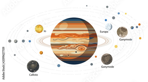Jupiter Planet and Galilean Moons Orbiting Illustration
