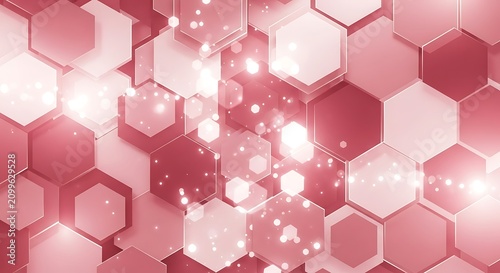 Abstract pink hexagonal geometric surface texture with bokeh lights, abstract